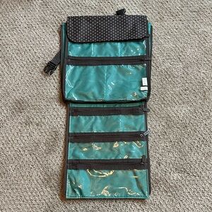 Teal Hanging Organizer with Black Polka Dot Flap